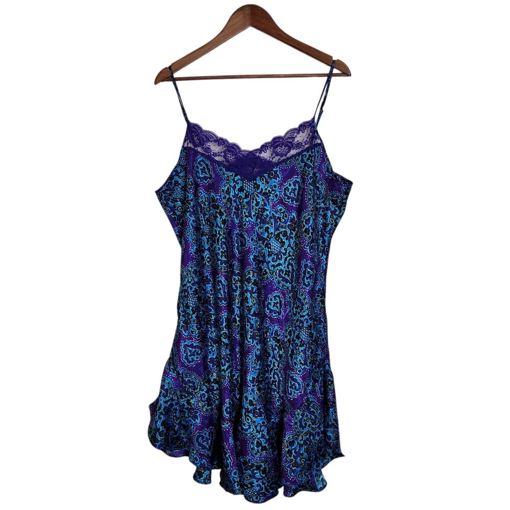 Solange Womens Purple Paisley Ruffle Lace Chemise Lingerie Plus Size 22/24